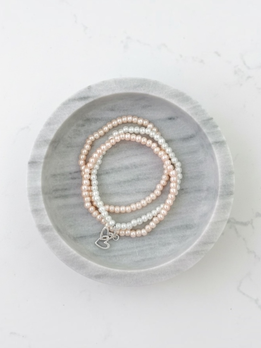 Side By Side Bracelet Set | Pearl Bead Double Heart | Friendship & Loyalty